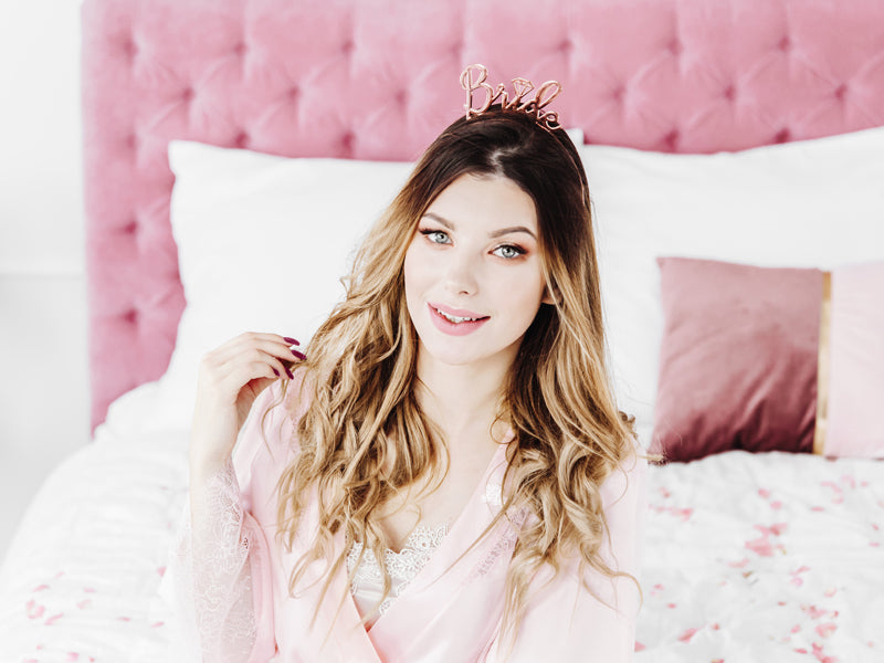 Bride feliratú tiara/fejdísz lánybúcsúra rosegold színben