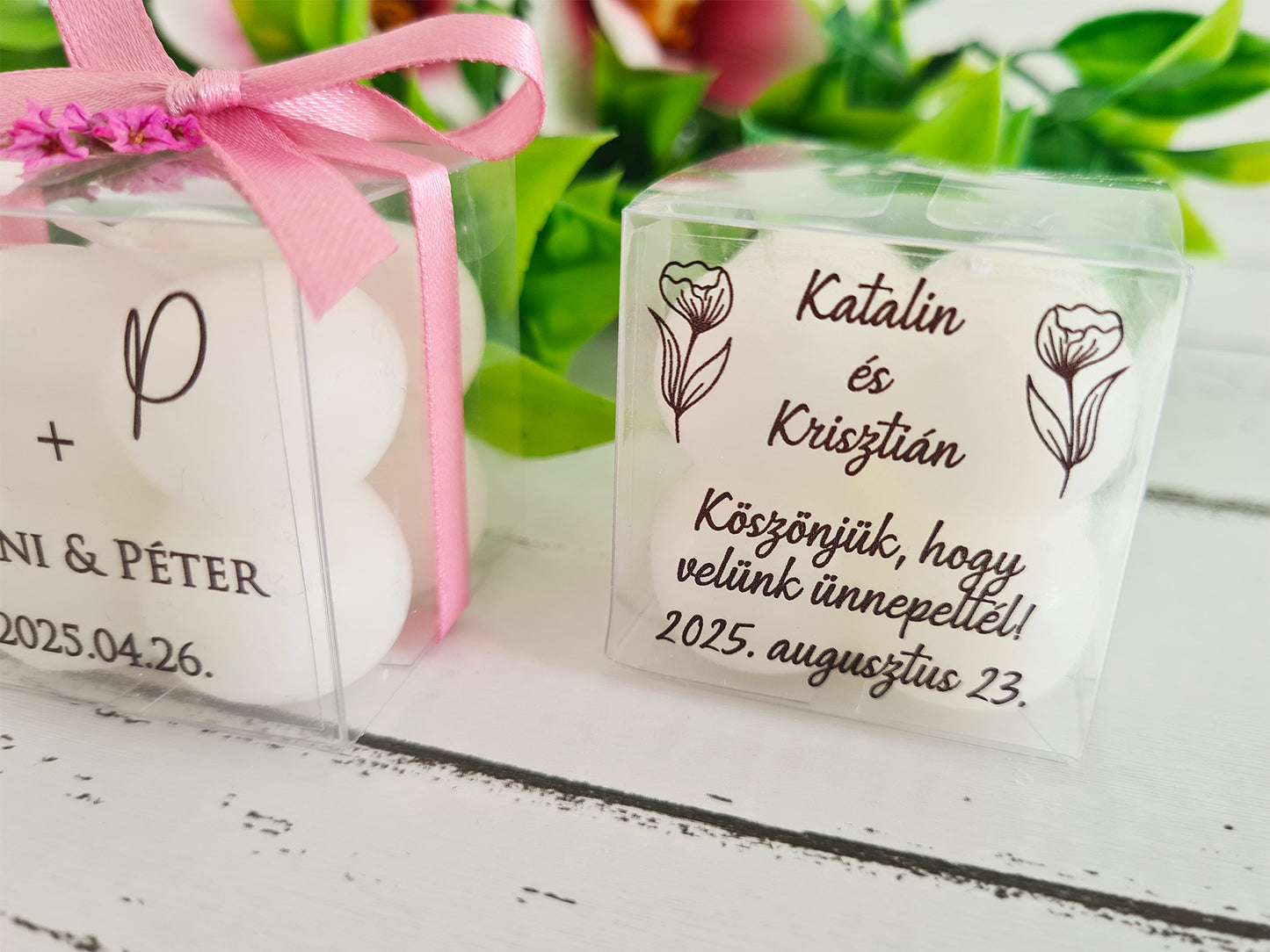 Buborék gyertya köszönetajándék dobozban