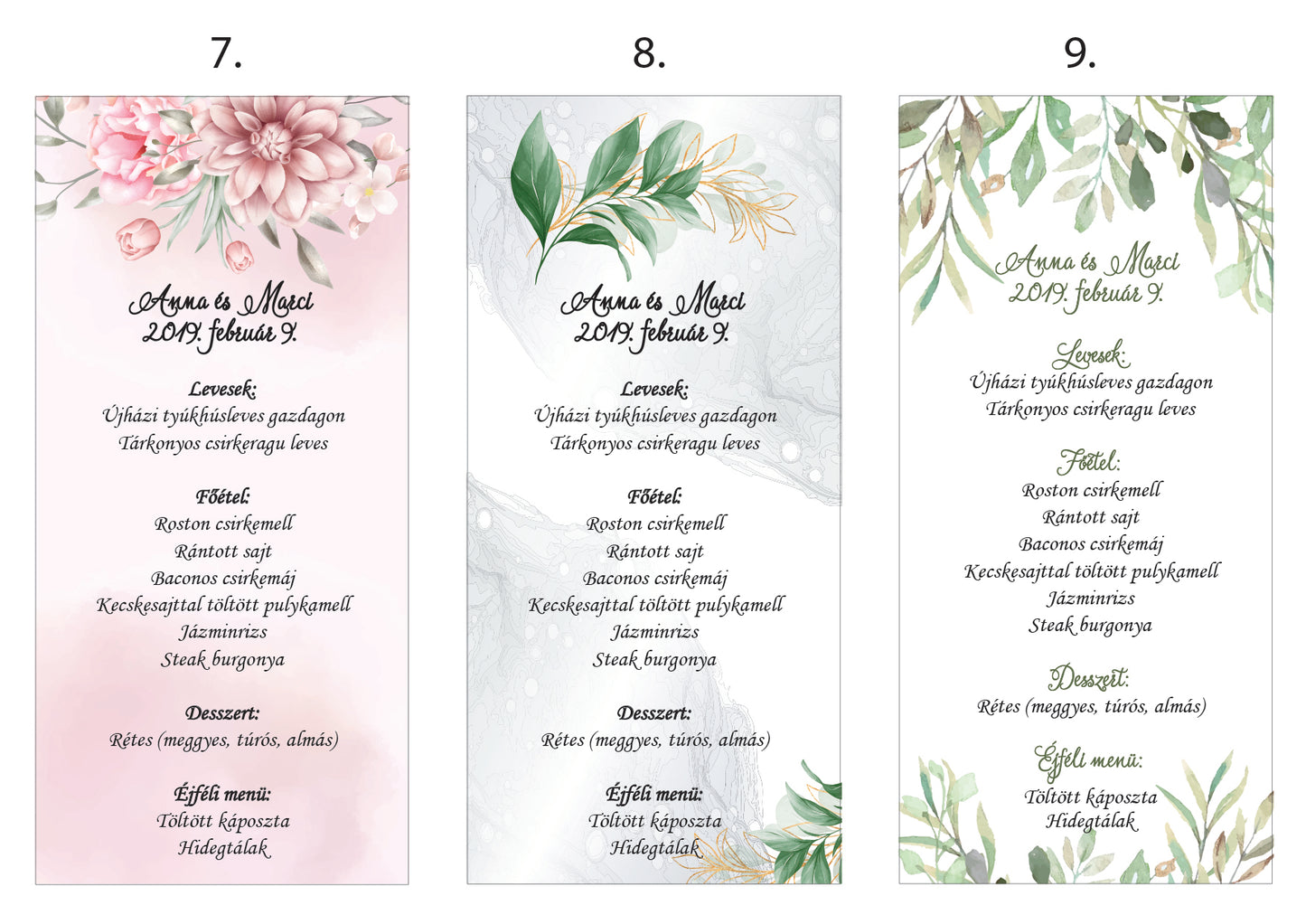 Egylapos menülap/menükártya