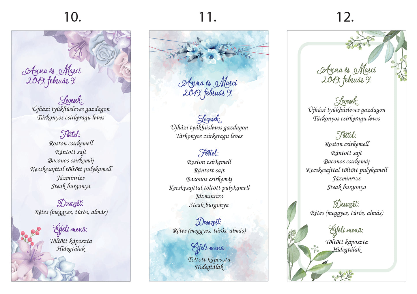 Egylapos menülap/menükártya