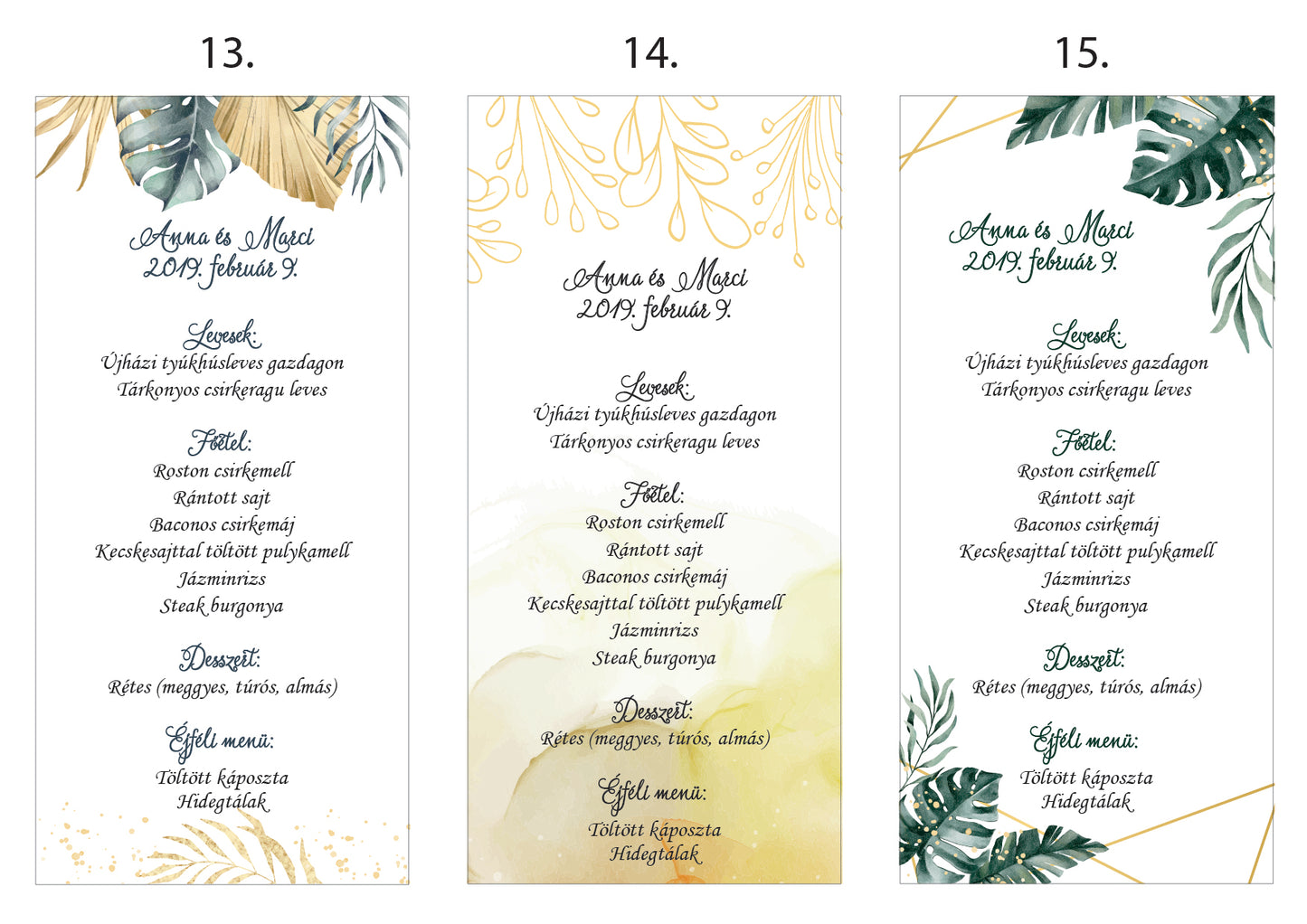 Egylapos menülap/menükártya