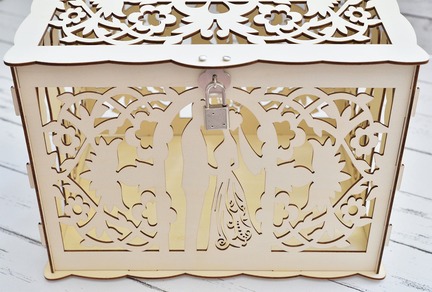 Lézervágott esküvői pénzgyűjtő / borítékgyűjtő doboz