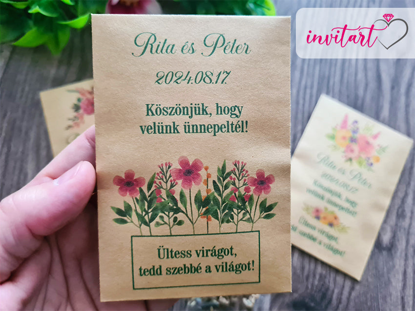 Virágmag köszönetajándék kraft tasakban