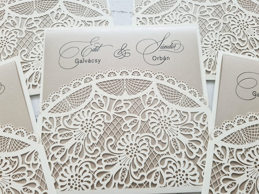 Csipke fátyol  esküvői meghívó