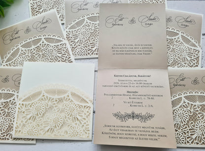 Csipke fátyol  esküvői meghívó