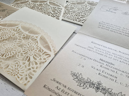 Csipke fátyol  esküvői meghívó