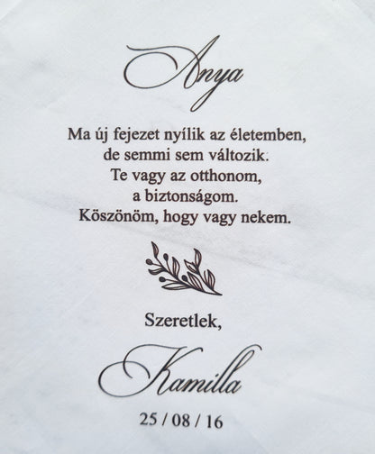 Emlékkendő csipke díszítéssel - szülőköszöntő, tanúfelkérő, egyedi ajándék különleges alkalmakra