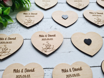 Gravírozott fa szív hűtőmágnes köszönetajándék