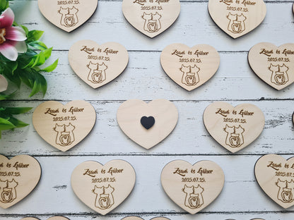 Gravírozott fa szív hűtőmágnes köszönetajándék