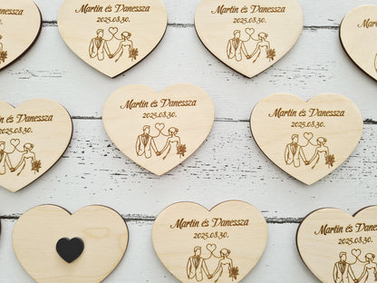 Gravírozott fa szív hűtőmágnes köszönetajándék