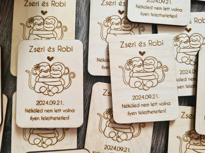 Gravírozott fa téglalap hűtőmágnes köszönetajándék