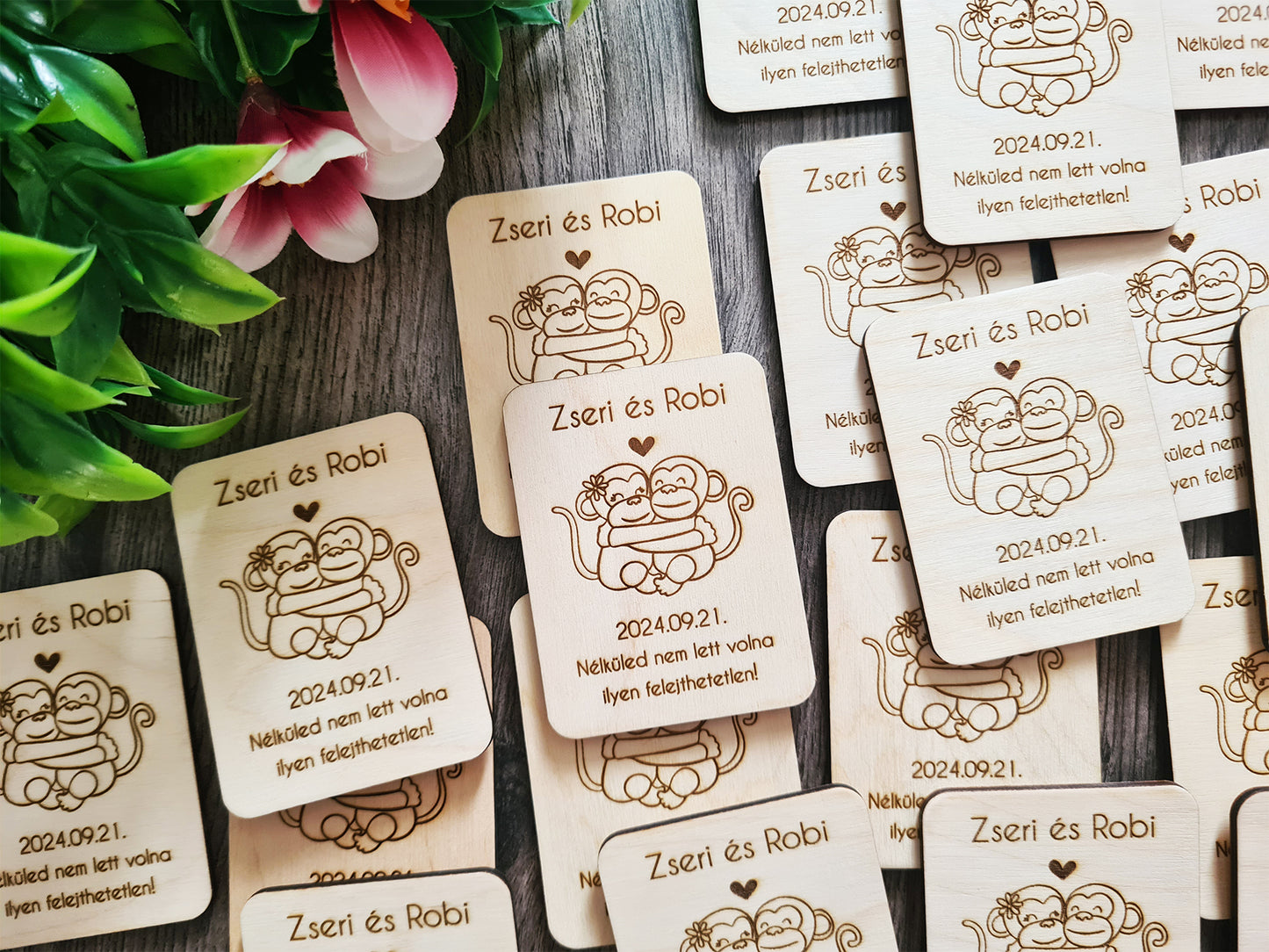 Gravírozott fa téglalap hűtőmágnes köszönetajándék