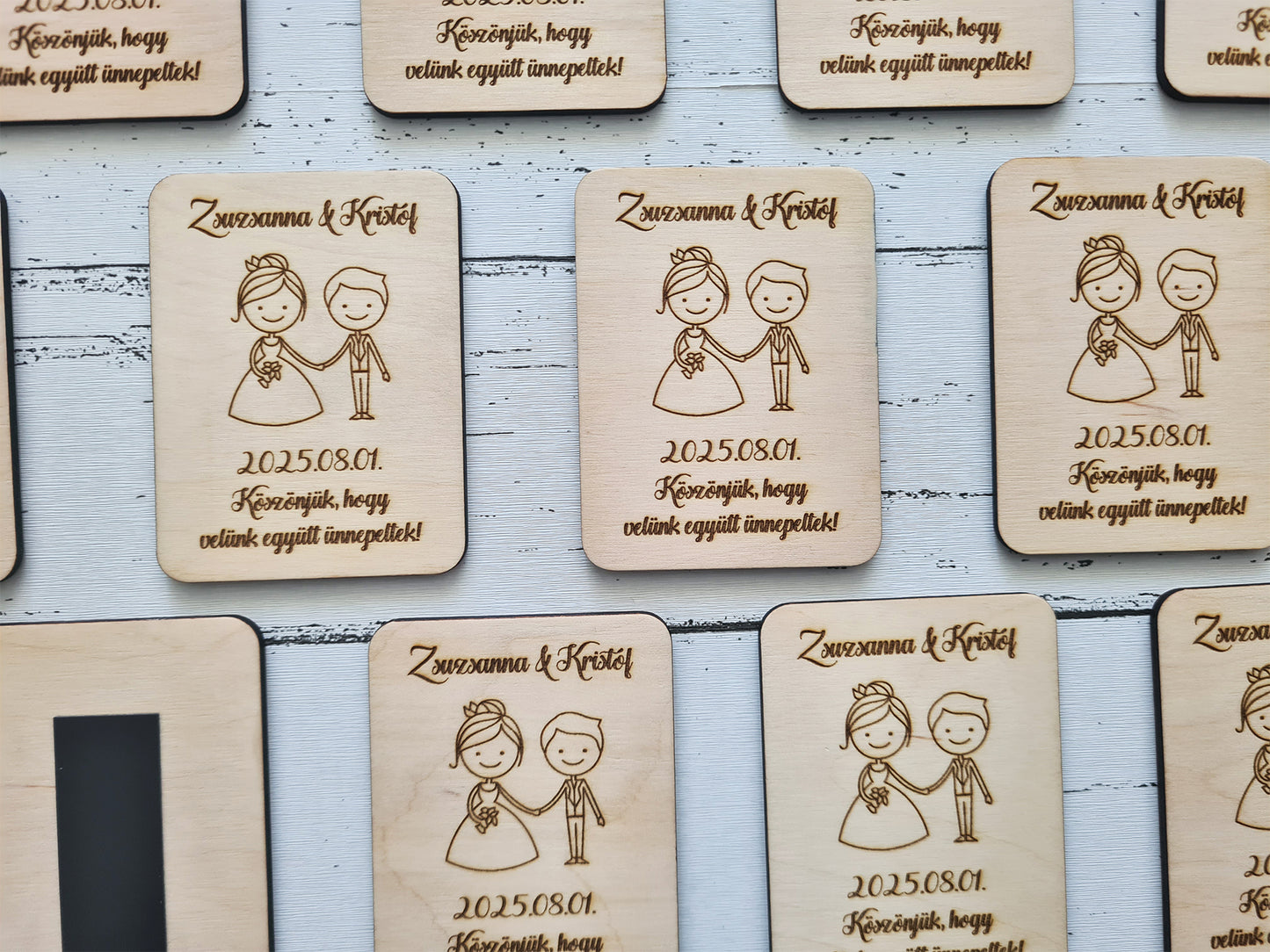 Gravírozott fa téglalap hűtőmágnes köszönetajándék