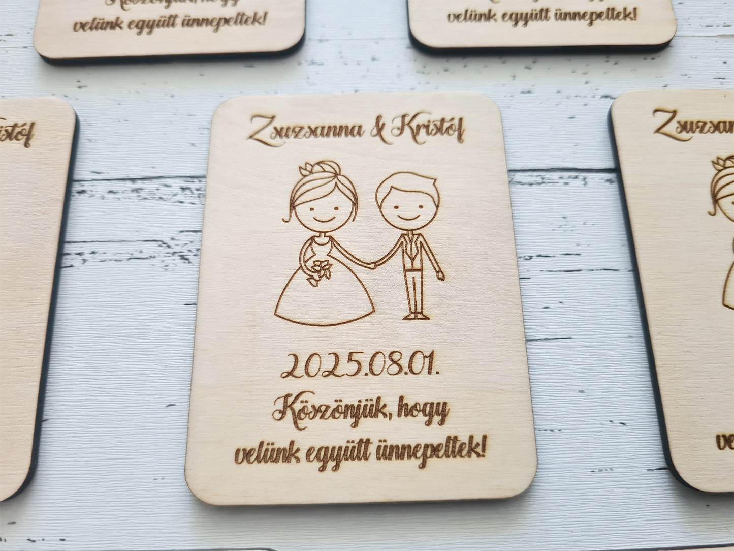 Gravírozott fa téglalap hűtőmágnes köszönetajándék